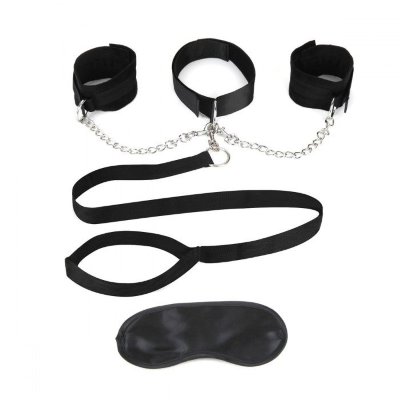 Ошейник с наручниками и поводком Collar Cuffs Leash Set, цвет: черный