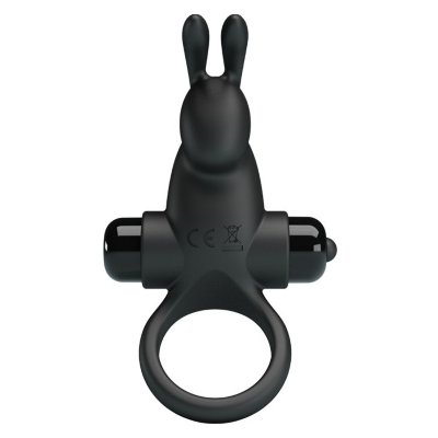 Эрекционное кольцо с выступом-зайчиком для стимуляции клитора, цвет: черный