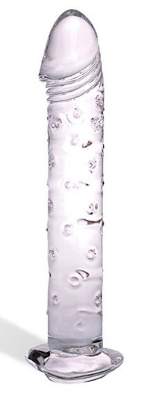 Стеклянный дилдо с основанием-сердцем и массажными пупырышками, 15 см
