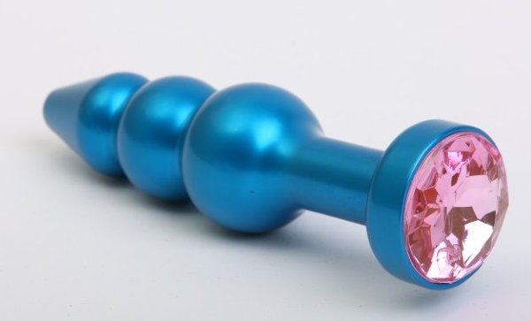 Синая фигурная анальная пробка с розовым кристаллом - 11,2 см