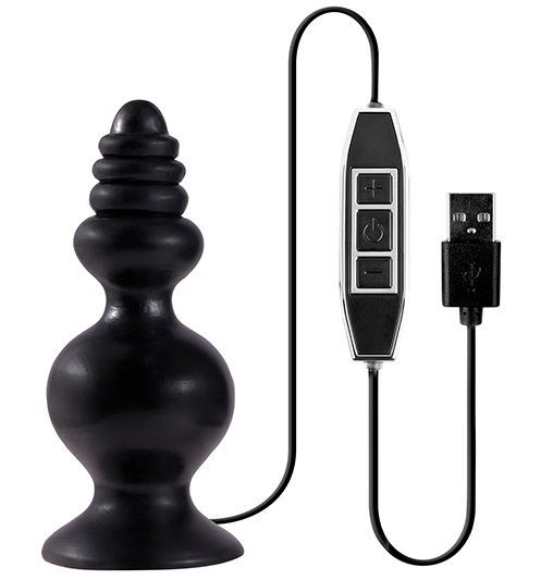 Фигурная пробка с вибрацией Menzstuff Spindle 10function Butt Plug, работающая от USB, цвет: черный
