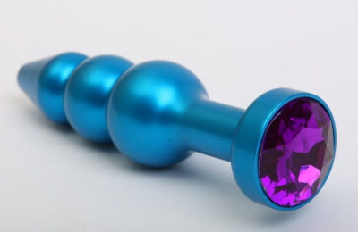 Синая фигурная анальная пробка с фиолетовым кристаллом - 11,2 см