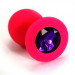 Силиконовая анальная пробка с темно-фиолетовым кристаллом, цвет: розовый - 7 см
