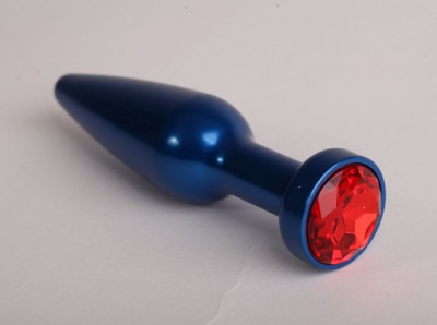 Синая анальная пробка с красным кристаллом - 11,2 см