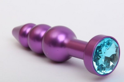 Фиолетовая фигурная анальная елочка с голубым кристаллом - 11,2 см
