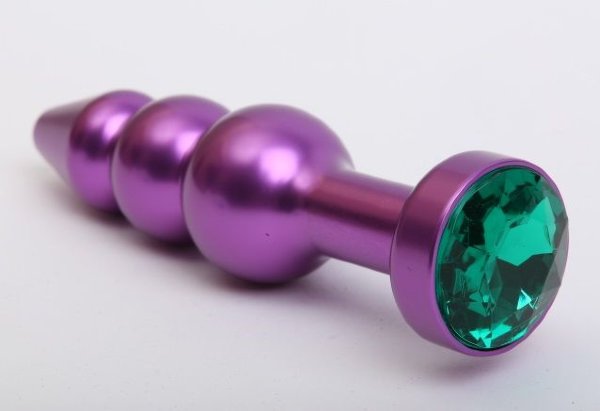 Фиолетовая фигурная анальная елочка с зеленым кристаллом - 11,2 см