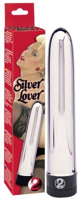 Классический вибратор Silver Lover - 19 см, цвет: серебристый