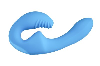 Безремневой страпон с пультом ДУ - 17,5 см, цвет: голубой