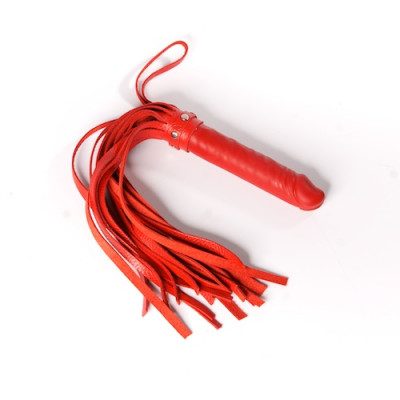 Плеть Ракета А с рукоятью из латекса и хвостами из кожи, цвет: красный - 50 см