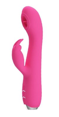Вибромассажер-кролик Rachel с имитацией оральных ласк - 19,9 см, цвет: розовый