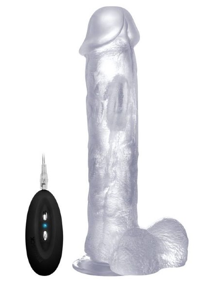 Вибратор-реалистик Vibrating Realistic Cock 11 With Scrotum - 29,5 см, цвет: прозрачный