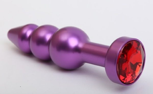Фиолетовая фигурная анальная елочка с красным кристаллом - 11,2 см