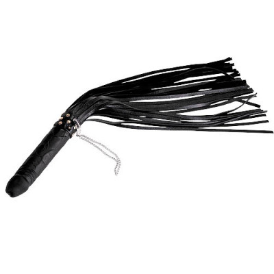 Плеть Ракета с рукоятью из латекса и хвостами из кожи, цвет: черный - 65 см