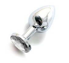 Анальная пробка BUTT PLUG  Small с прозрачным кристаллом - 7 см.