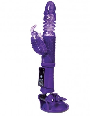 Вибратор с ротацией бусин, клиторальным стимулятором и надежной присоской, цвет: фиолетовый