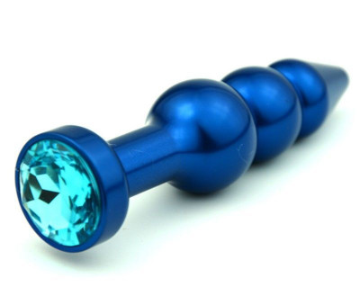 Синая фигурная анальная пробка с голубым кристаллом - 11,2 см