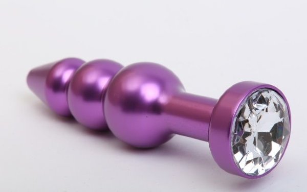 Фиолетовая фигурная анальная елочка с прозрачным кристаллом - 11,2 см