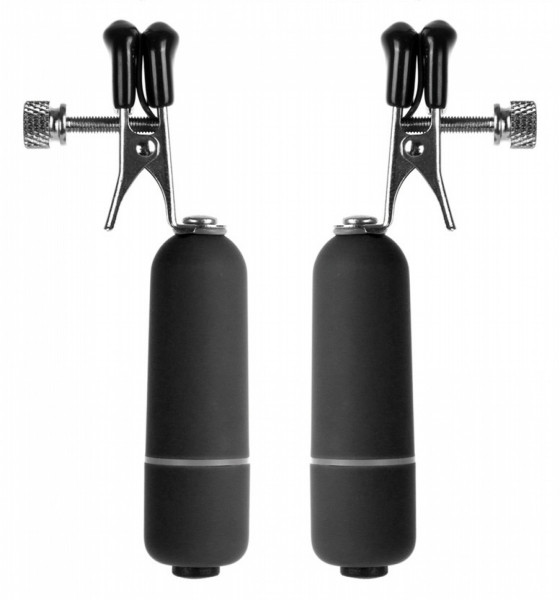 Клипсы на соски Vibrating Nipple Clamps с вибрацией, цвет: черный