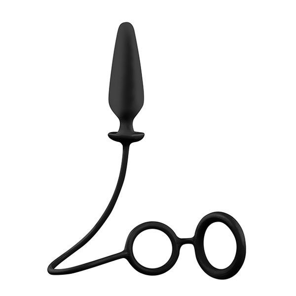 Эрекционное кольцо Menzstuff 3.5inch Double Ring Anal Plug с подхватом и анальным стимулятором, цвет: черный