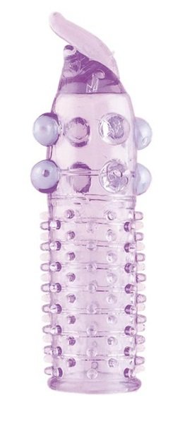 Гелевая насадка с шариками, шипами и усиком, цвет: фиолетовый - 11 см