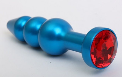 Синая фигурная анальная пробка с красным кристаллом - 11,2 см