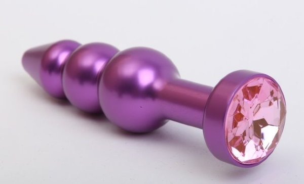 Фиолетовая фигурная анальная елочка с розовым кристаллом - 11,2 см