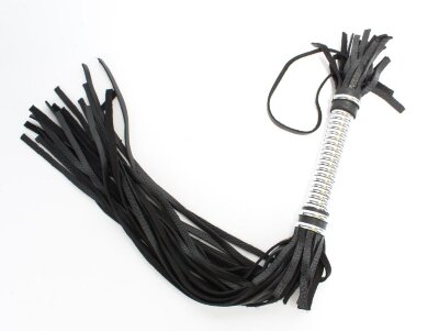 Длинная плеть с серебристой ручкой - 56 см, цвет: черный