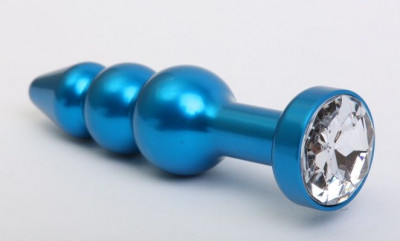 Синая фигурная анальная пробка с прозрачным кристаллом - 11,2 см