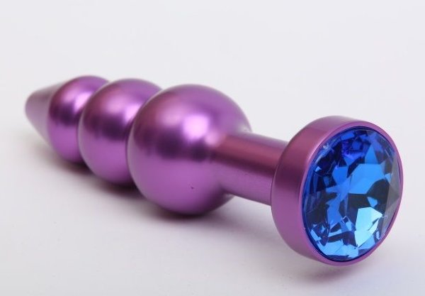 Фиолетовая фигурная анальная елочка с синим кристаллом - 11,2 см