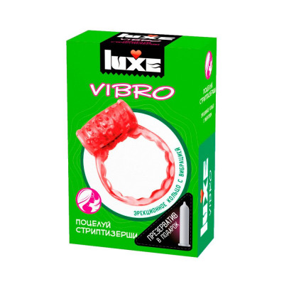 Эрекционное виброкольцо Luxe VIBRO Поцелуй стриптизерши + презерватив