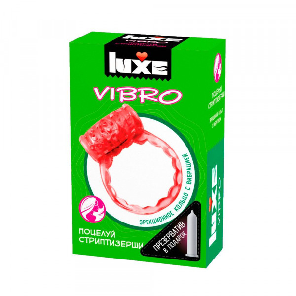 Эрекционное виброкольцо Luxe VIBRO Поцелуй стриптизерши + презерватив