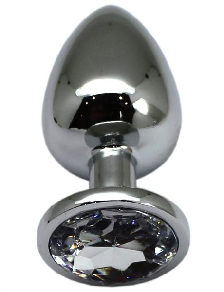 Серебристая анальная пробка с прозрачным кристаллом - 9 см.