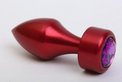 Красная анальная пробка с фиолетовым кристаллом - 7,8 см