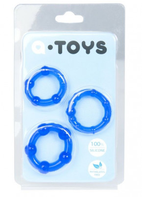 Набор из 3 эрекционных колец A-toys, цвет: синий
