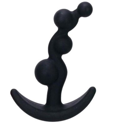 Анальный стимулятор с шариками Smiling Butt Plug - 8,9 см, цвет: черный