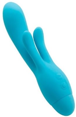 Вибратор INDULGENCE Frolic Bunny - 18,5 см, цвет: голубой