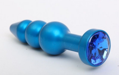 Синая фигурная анальная пробка с синим кристаллом - 11,2 см