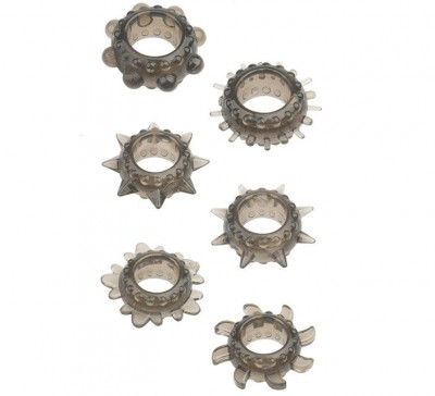 Набор из 6 эрекционных колец Menzstuff 6pc Strecheable Ring Set, цвет: дымчатый