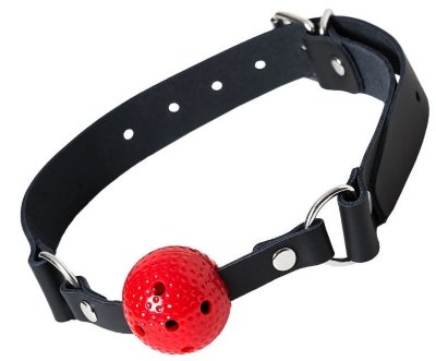 Кляп-шарик на черном регулируемом ремешке, цвет: красный