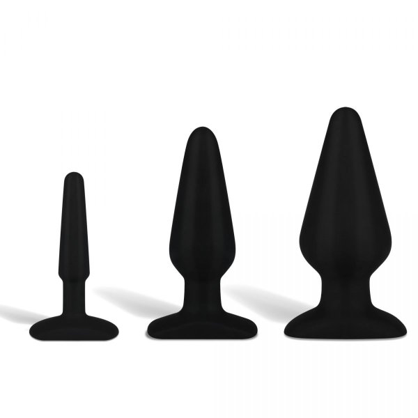 Набор из 3 анальных плагов из силикона, цвет: черный