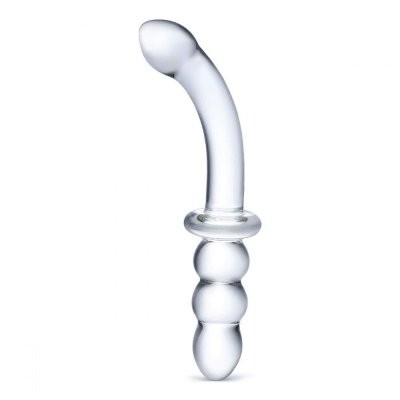 Ребристый двусторонний стимулятор Ribbed G-Spot - 20 см, цвет: прозрачный