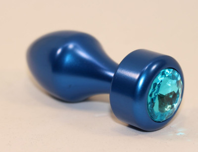 Синая анальная пробка с голубым кристаллом - 7,8 см