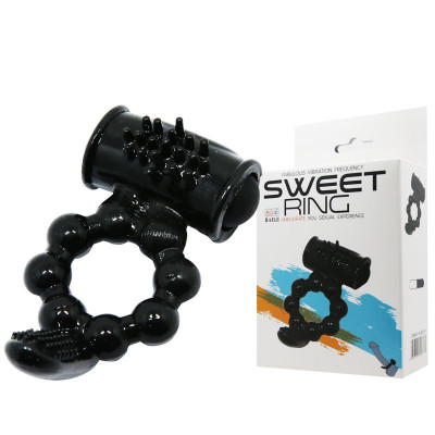 Эрекционное виброкольцо с щеточкой Baile Sweet Ring, цвет: черный