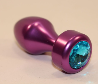 Фиолетовая анальная пробка с голубым кристаллом - 7,8 см