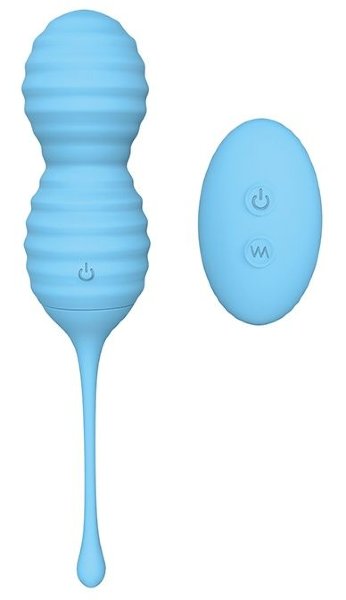 Вагинальные виброшарики BEEHIVE с пультом ДУ, цвет: голубой