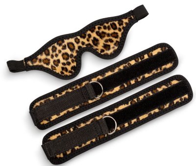 Комплект: наручники на липучке и маска без прорезей, цвет: черно-леопардовый