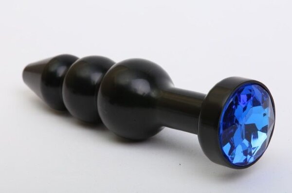 Черная анальная елочка с синим кристаллом - 11,2 см