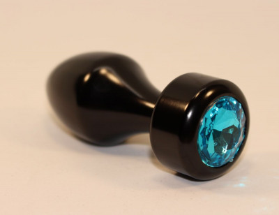 Черная анальная пробка с голубым кристаллом - 7,8 см