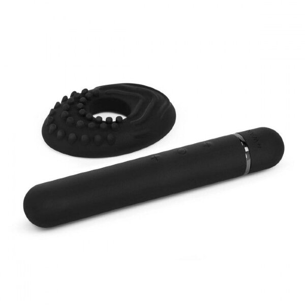 Мини-вибратор Le Wand Baton с текстурированной насадкой - 11,9 см, цвет: черный