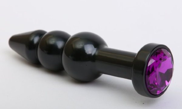 Черная анальная елочка с фиолетовым кристаллом - 11,2 см